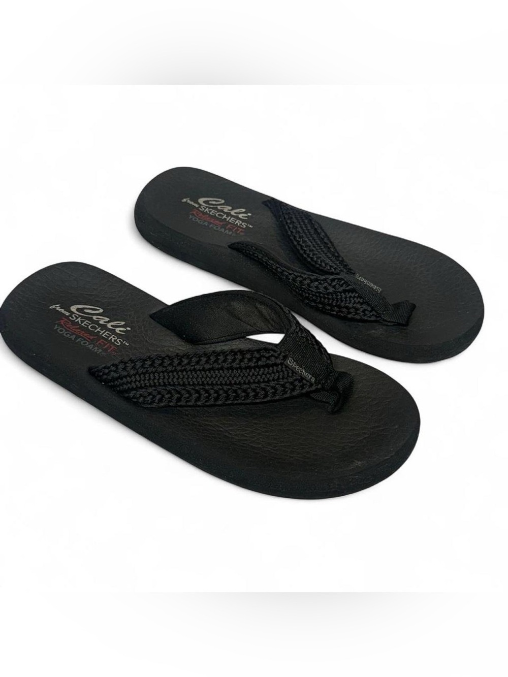 Cali by Skechers Black Braided Strap Flip Flops, Size 9